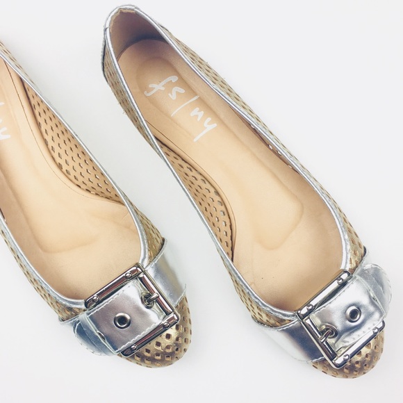 french sole Shoes - FS/NY Gold + Silver Metallic Perforated Flats